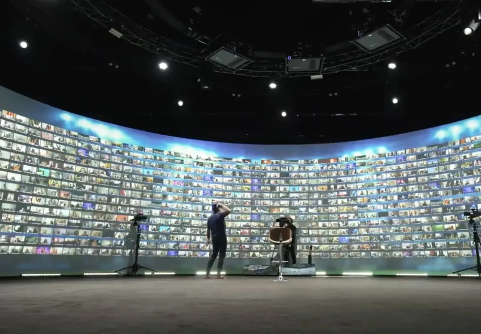 Performers in front of a curved LED wall on Soundstage 1